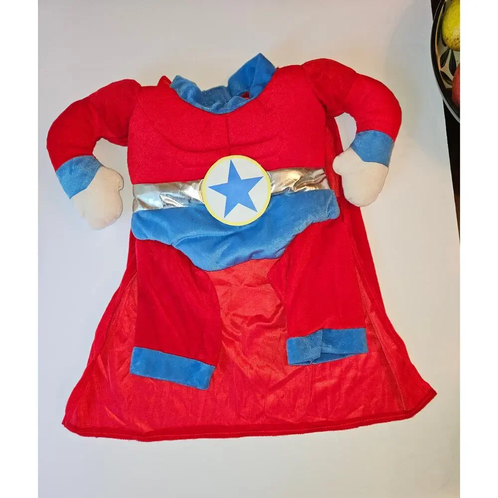 Captain America Dog Costume Red Blue Velour Silver Trim Size XXL
